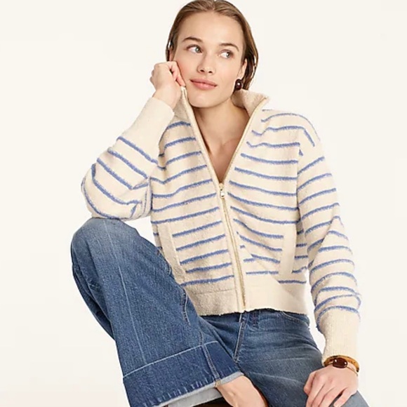 J Crew Zipup Cotton Boucl Sweater 